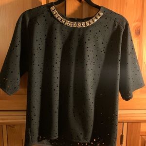 Gracia Black Short Sleeve Top with Sparkling Accents